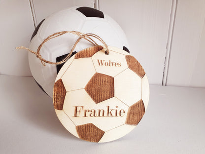 Personalised Football Name Sign - Door Sign With Team Name. Wooden Football Themed Door Sign. Wooden Football Kids Bedroom Sign.