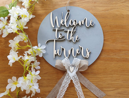 Welcome Sign/Wreath/Hanging with Personalised Name