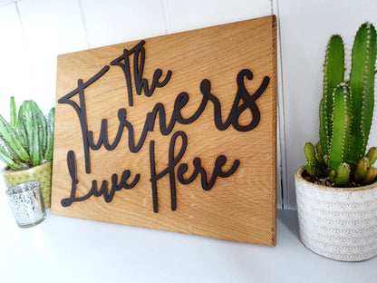 Personalised Rustic Wooden Family Name Plaque (Made from solid oak, can be mounted or freestanding) - Custom Family Farmhouse Style Plaque