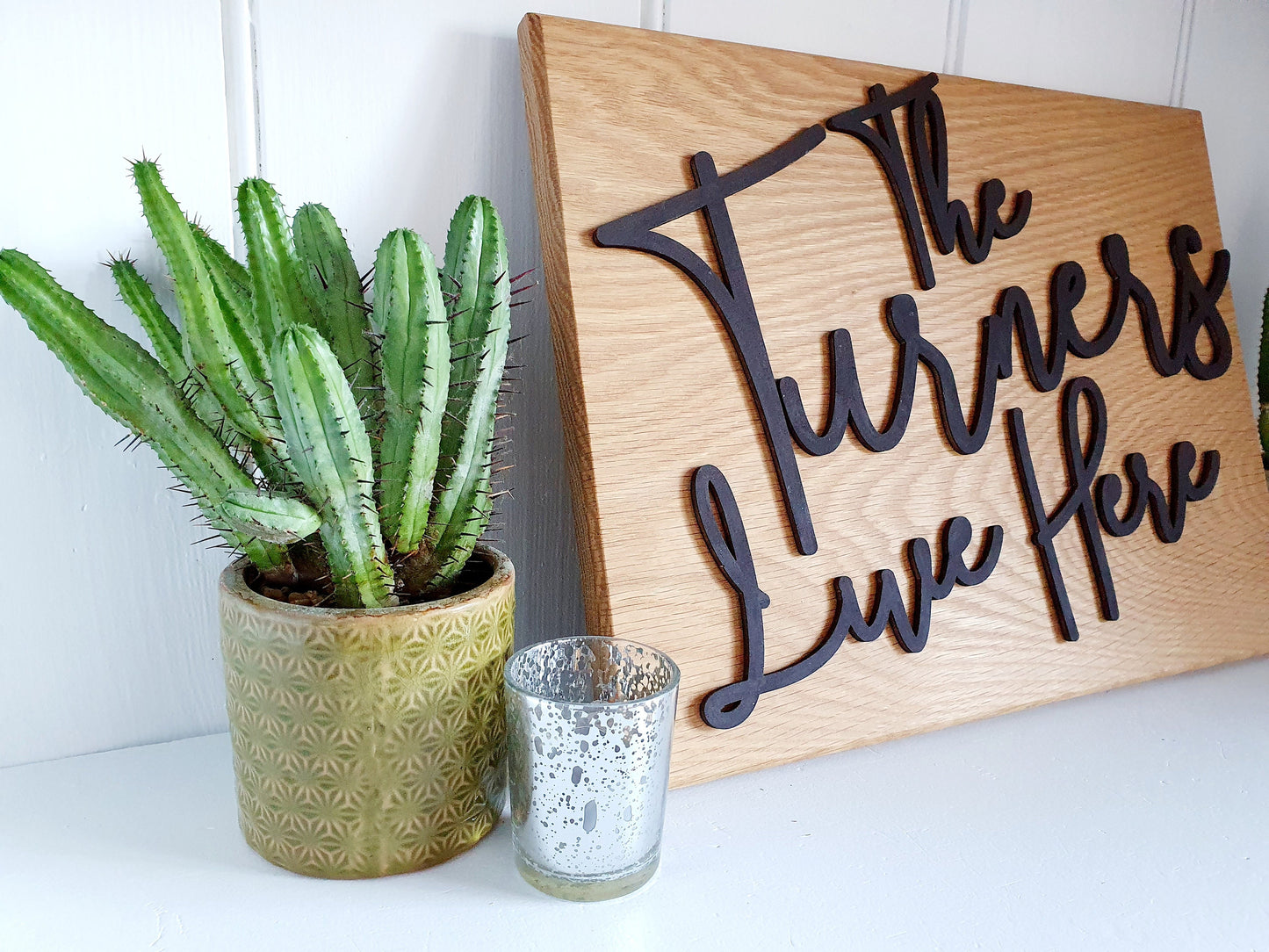 Personalised Rustic Wooden Family Name Plaque (Made from solid oak, can be mounted or freestanding) - Custom Family Farmhouse Style Plaque