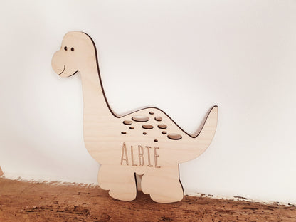 Dinosaur Bedroom Sign - Wooden Personalised Name Dinosaurs Wall Signs - Several Types of Dinosaurs Available