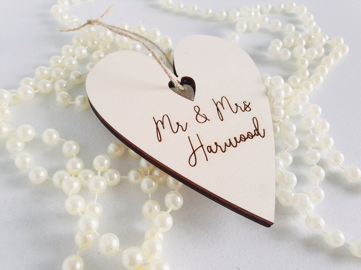 Rustic Personalised Wooden Wedding Favours - Mr & Mrs Large Wooden Hearts - Name Place Settings