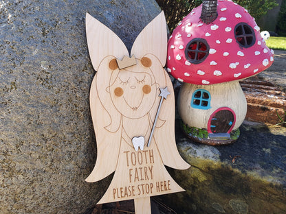 Tooth Fairy Please Stop Here Sign - Wooden Fairy Sign for Children