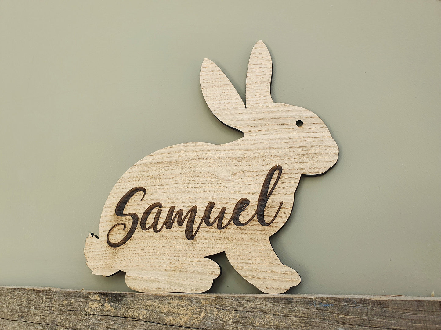 Rustic Personalised Wooden Rabbit Name Sign  - Bunny Room Sign With Custom Name - Made From Oak Veneered MDF