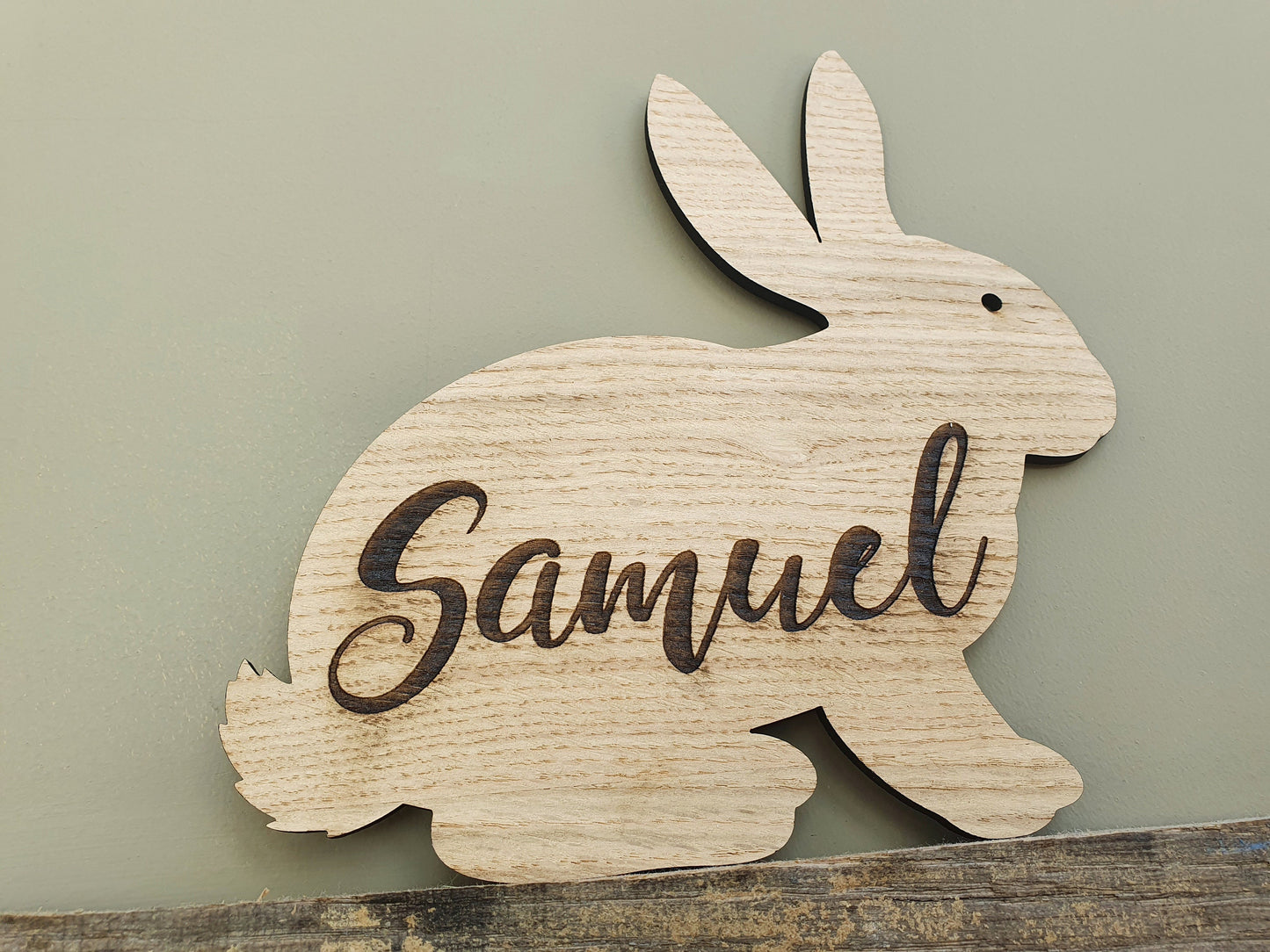 Rustic Personalised Wooden Rabbit Name Sign  - Bunny Room Sign With Custom Name - Made From Oak Veneered MDF