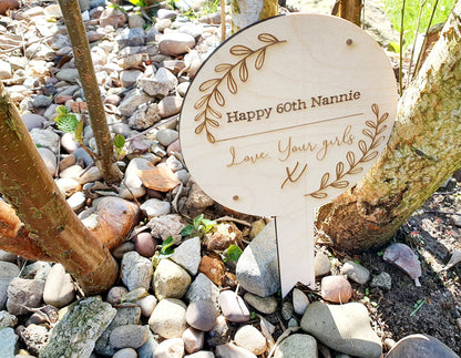 Custom Garden Sign - Personalised Wooden Birthday Plant Pot Plaque With Custom Message - Any Name, Any Message, Any Birthday