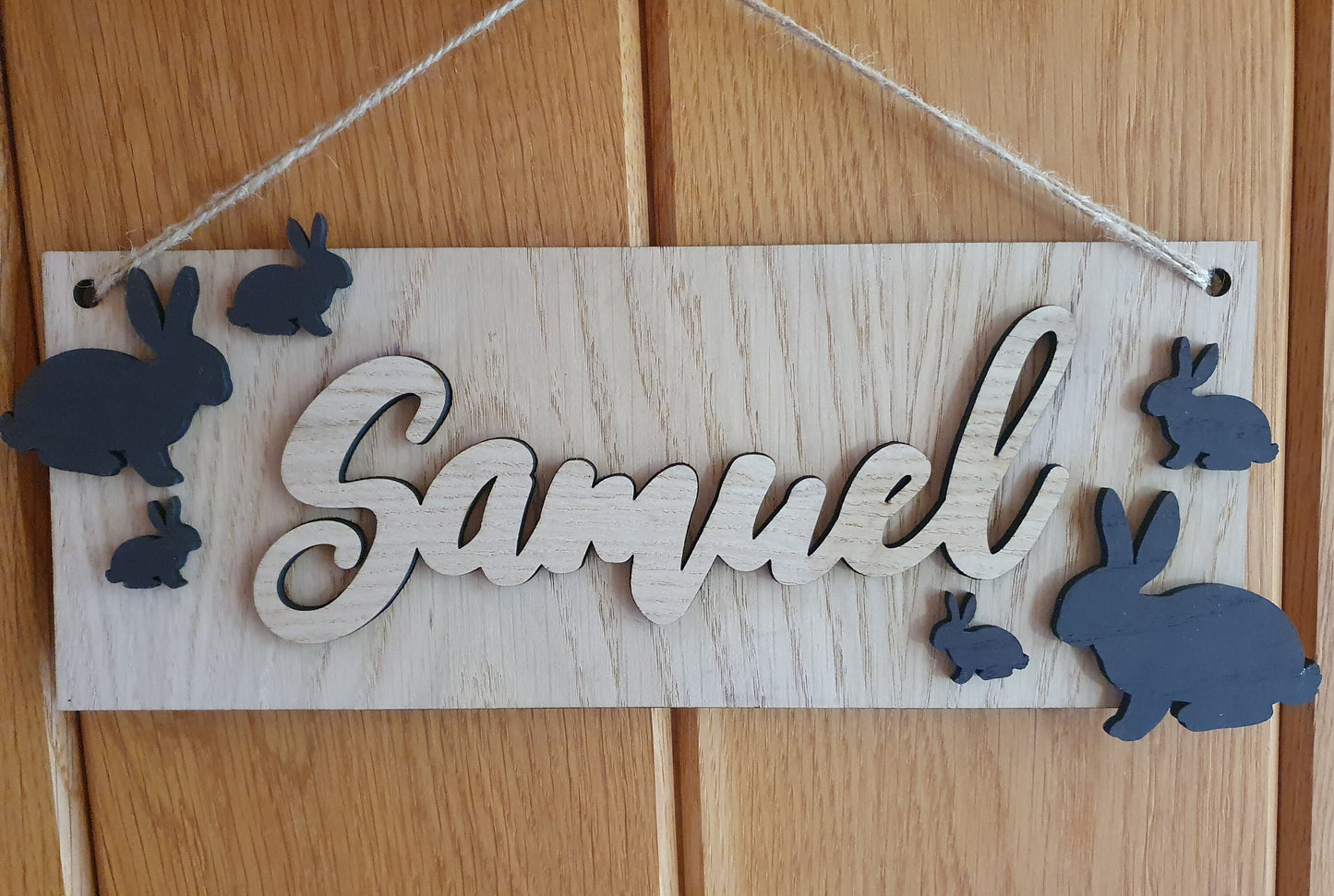 Personalised Wooden Children's Bedroom Sign - Door or Wall Name Sign for a Child's Room - Bunny Rabbit Theme