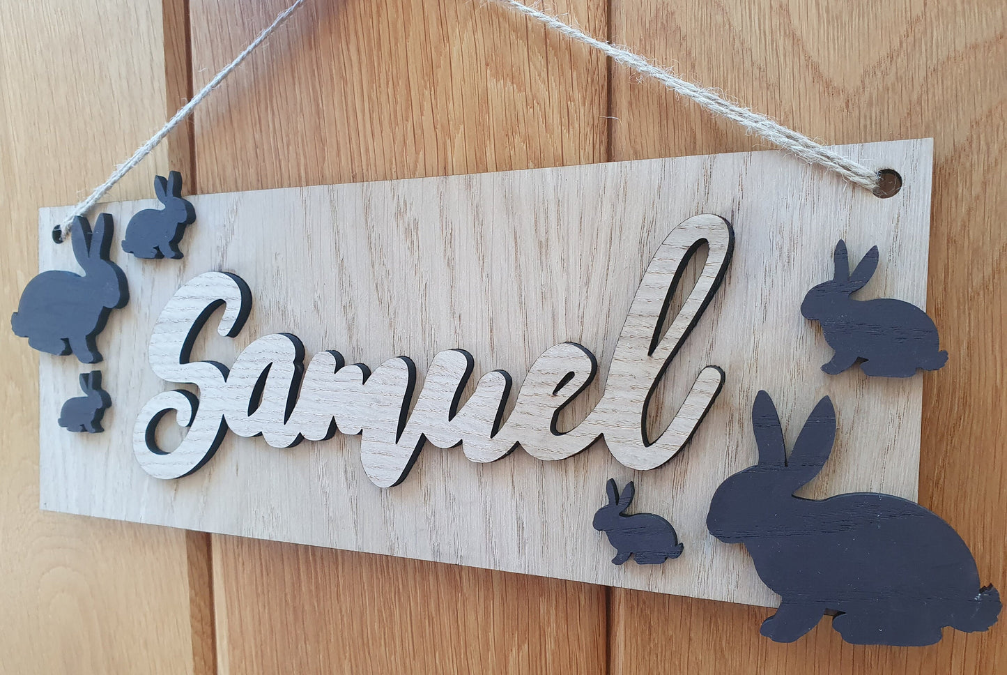 Personalised Wooden Children's Bedroom Sign - Door or Wall Name Sign for a Child's Room - Bunny Rabbit Theme