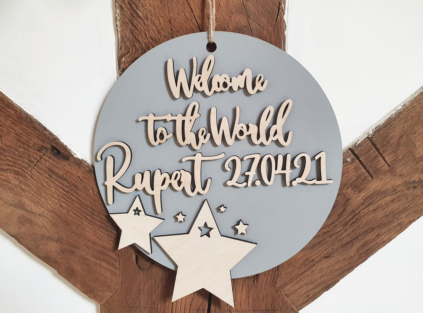 Custom Welcome to the World Baby Sign/Wall Hanging/Wreath - Includes Babies Name and Date of Birth - Star Theme - Newborn Gift