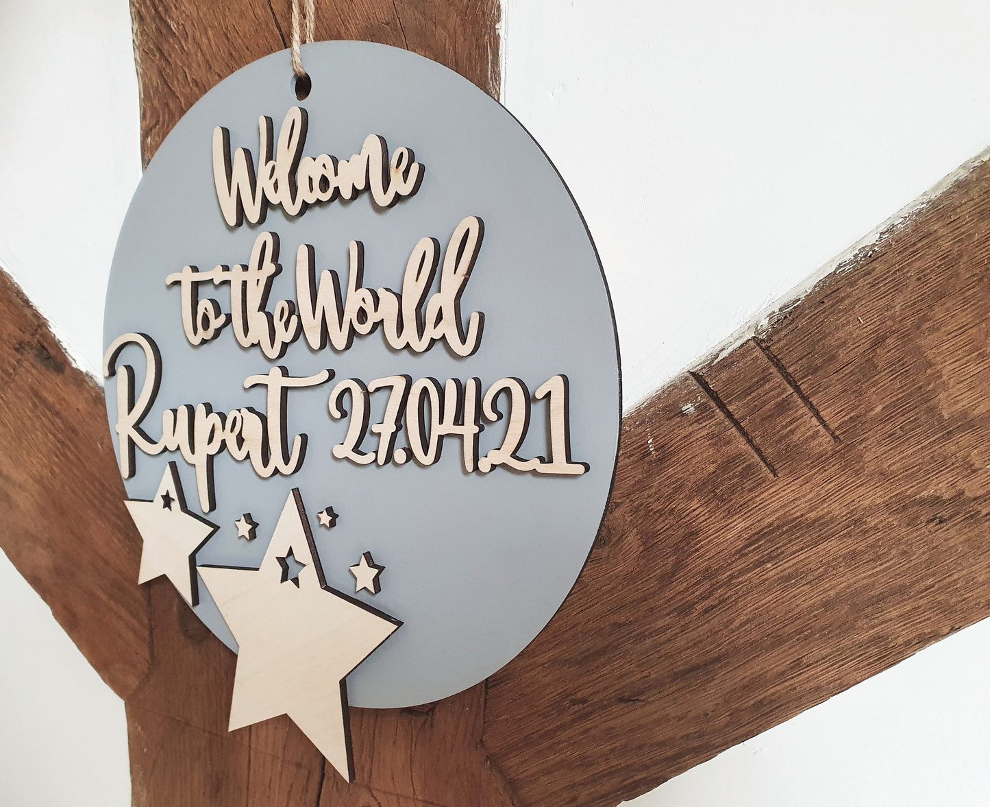 Custom Welcome to the World Baby Sign/Wall Hanging/Wreath - Includes Babies Name and Date of Birth - Star Theme - Newborn Gift