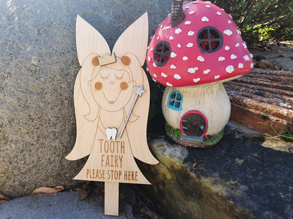 Tooth Fairy Please Stop Here Sign - Wooden Fairy Sign for Children