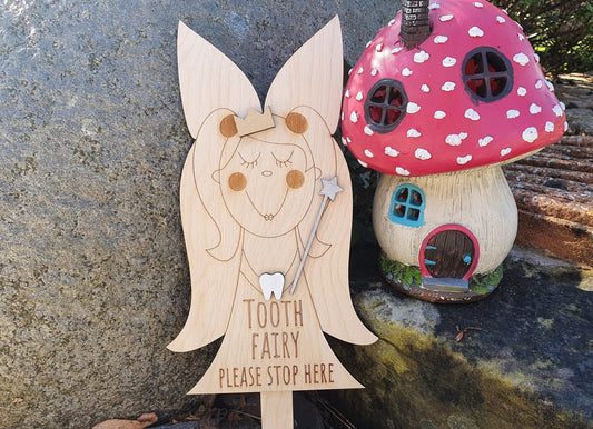 Tooth Fairy Please Stop Here Sign - Wooden Fairy Sign for Children