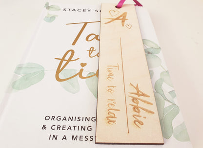 Personalised Wooden 'Time to Relax' Personalised Name and Initial Bookmarks