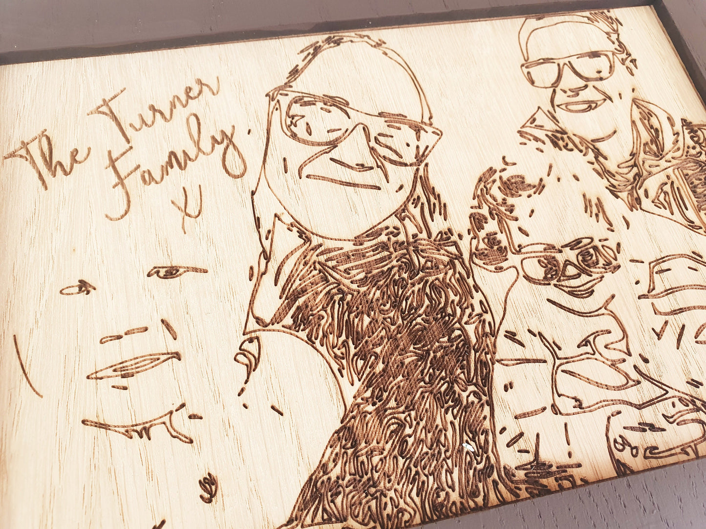 Personalised Wooden Family Portrait - Family Photo Wood Plaque - Custom Line Drawing On Wood - Range of Colours