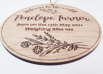 Large Welcome to the World Baby Sign - Birth Announcement  - Newborn Baby Gift - Includes Babies Name, Date of Birth and Weight