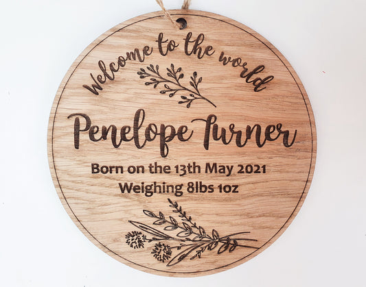 Large Welcome to the World Baby Sign - Birth Announcement  - Newborn Baby Gift - Includes Babies Name, Date of Birth and Weight