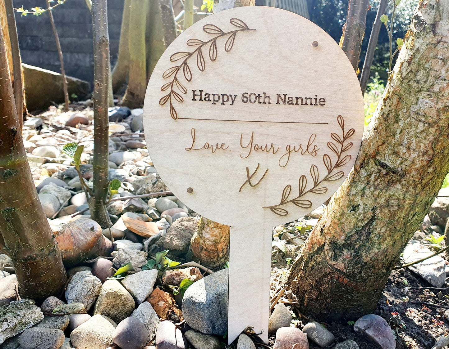 Custom Garden Sign - Personalised Wooden Birthday Plant Pot Plaque With Custom Message - Any Name, Any Message, Any Birthday