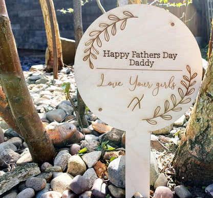 Father's Day Custom Garden Sign - Personalised Dad Wooden Plant Pot Plaque With Custom Message - Any Name and Any Message