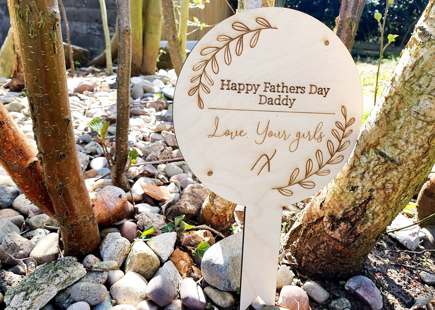 Father's Day Custom Garden Sign - Personalised Dad Wooden Plant Pot Plaque With Custom Message - Any Name and Any Message