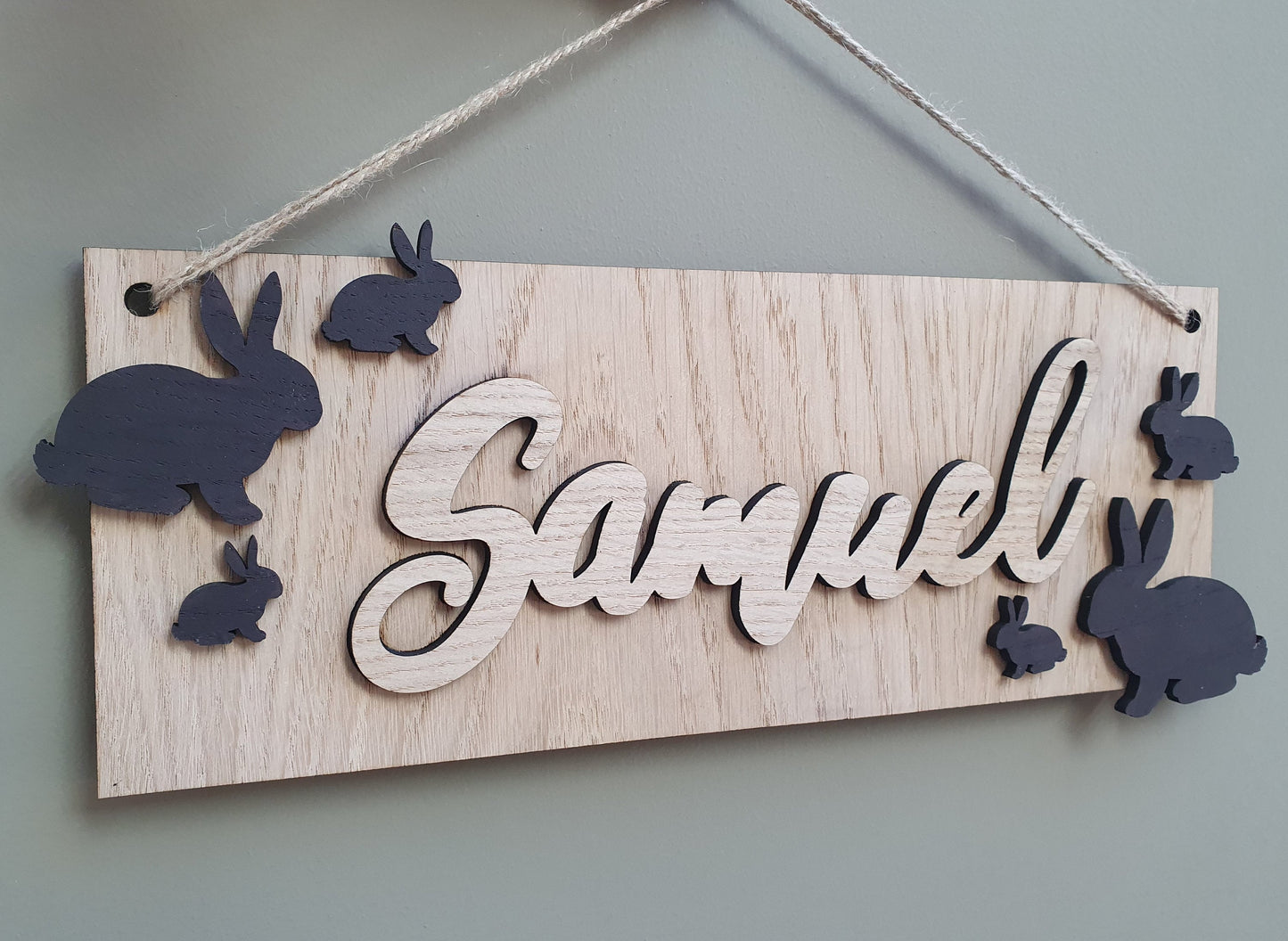 Personalised Wooden Children's Bedroom Sign - Door or Wall Name Sign for a Child's Room - Bunny Rabbit Theme