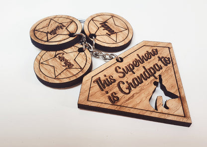 This Superhero is Grandad to Keyring - Custom Wooden Superhero Keyring - 'This Superhero is Grandpa/Grandad to...'