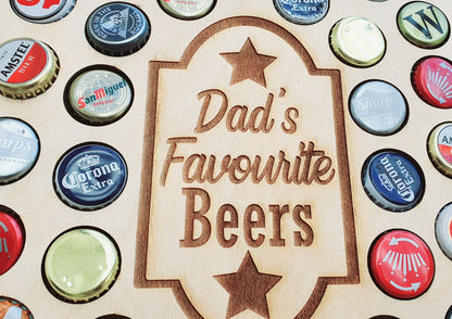 Wooden Beer Sign for Dad - Dad's Favourite Beers - Beer Bottle Cap/Top Collector - Gift for Dad