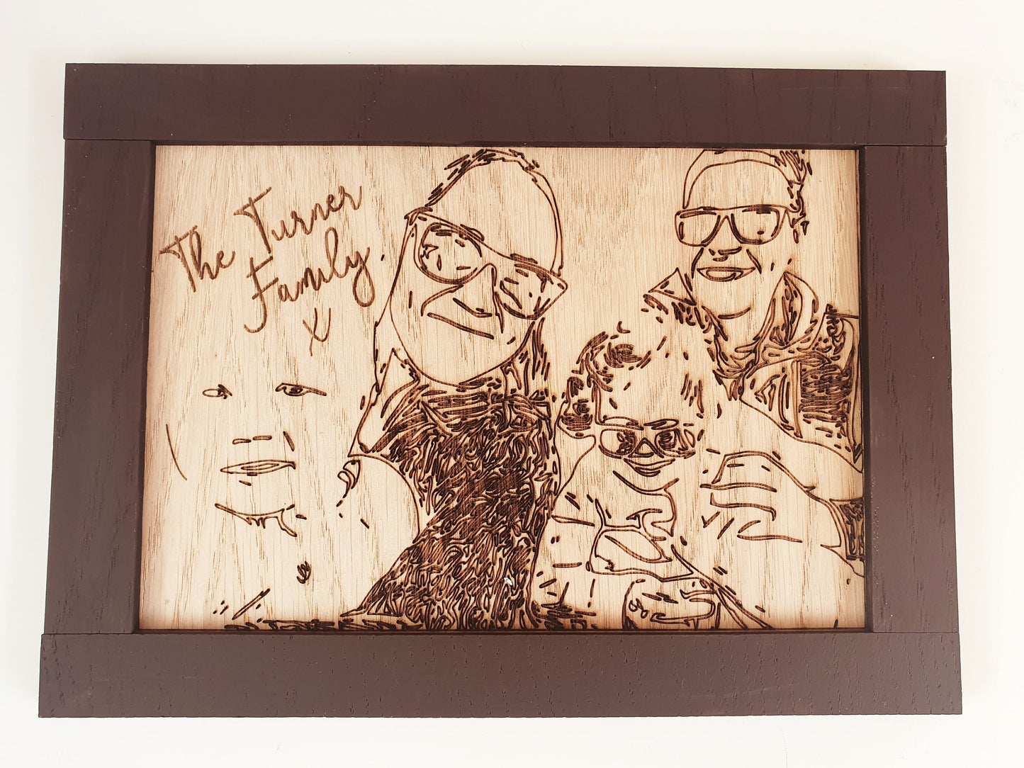 Personalised Wooden Family Portrait - Family Photo Wood Plaque - Custom Line Drawing On Wood - Range of Colours