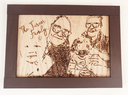 Personalised Wooden Family Portrait - Family Photo Wood Plaque - Custom Line Drawing On Wood - Range of Colours