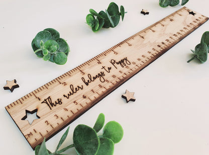 Wooden Personalised Name Ruler - This Ruler Belongs to 'Enter Name Here - Bookmark Ruler - 30 cm/ 12 inches