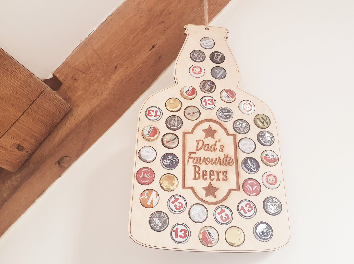 Wooden Beer Sign for Dad - Dad's Favourite Beers - Beer Bottle Cap/Top Collector - Gift for Dad