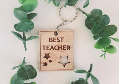 Best Teacher Wooden Keyring l End of Term Gift for Teacher l Nursery Teacher Gift l Childminder Gift - Small Gift for School Teacher