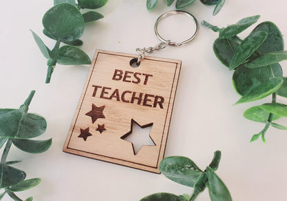 Best Teacher Wooden Keyring l End of Term Gift for Teacher l Nursery Teacher Gift l Childminder Gift - Small Gift for School Teacher