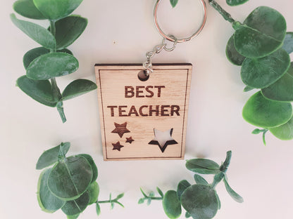 Best Teacher Wooden Keyring l End of Term Gift for Teacher l Nursery Teacher Gift l Childminder Gift - Small Gift for School Teacher