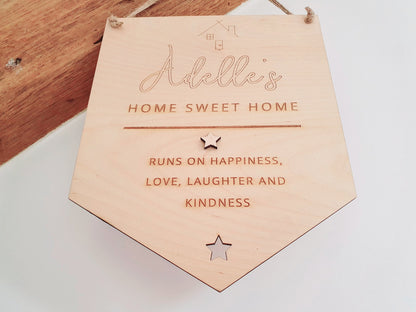 Personalised Housewarming Gift - Custom Wood Plaque for Home - Personalised Home Sweet Home Sign - This House Runs On Sign