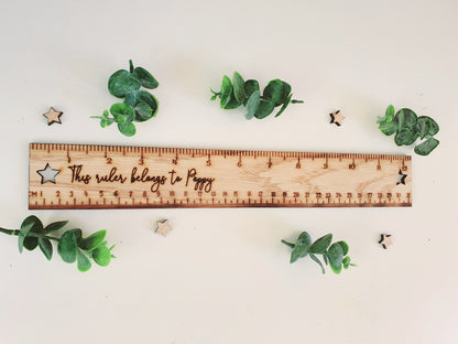 Wooden Personalised Name Ruler - This Ruler Belongs to 'Enter Name Here - Bookmark Ruler - 30 cm/ 12 inches