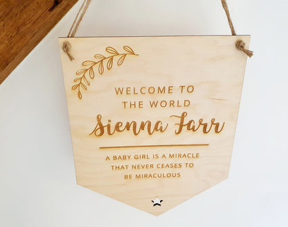 Large Welcome to the World Baby Sign - Birth Announcement  - Newborn Baby Gift - Includes Any Details About The Baby You Would Like