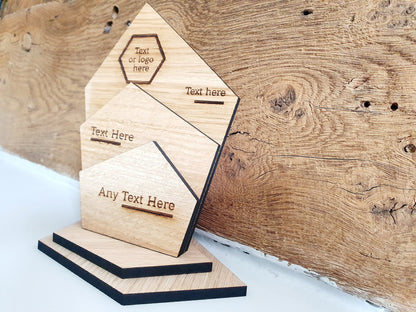 Unique Wooden Custom Award Trophy With Base - Eco-friendly Trophies - Different Sizes Available