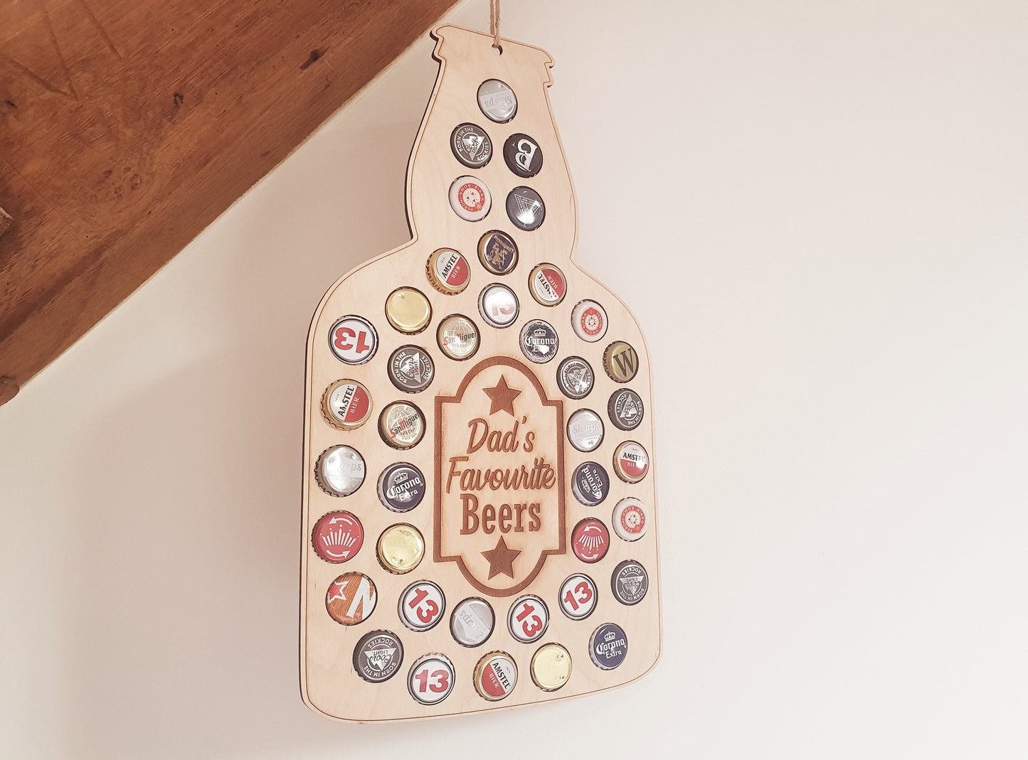 Wooden Beer Sign for Dad - Dad's Favourite Beers - Beer Bottle Cap/Top Collector - Gift for Dad