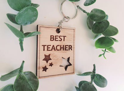 Best Teacher Wooden Keyring l End of Term Gift for Teacher l Nursery Teacher Gift l Childminder Gift - Small Gift for School Teacher