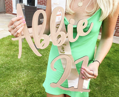 Wooden Large Letters - Birthday Party Wooden Personalised Sign - Photobooth Name and Age - Different Colours, Sizes and Ages Available