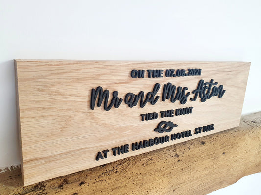 Wedding Gift or Wedding Present - Large Personalised Wedding Solid Oak Plaque - Wooden Personalised Wedding Gift for the Couple - Any Colour