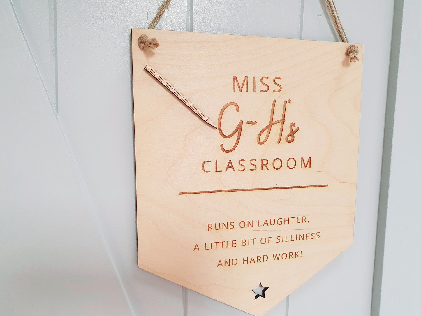 Wooden Personalised Teacher Classroom Sign - this Classroom runs on... l End of term gift l Add your teachers name and a message