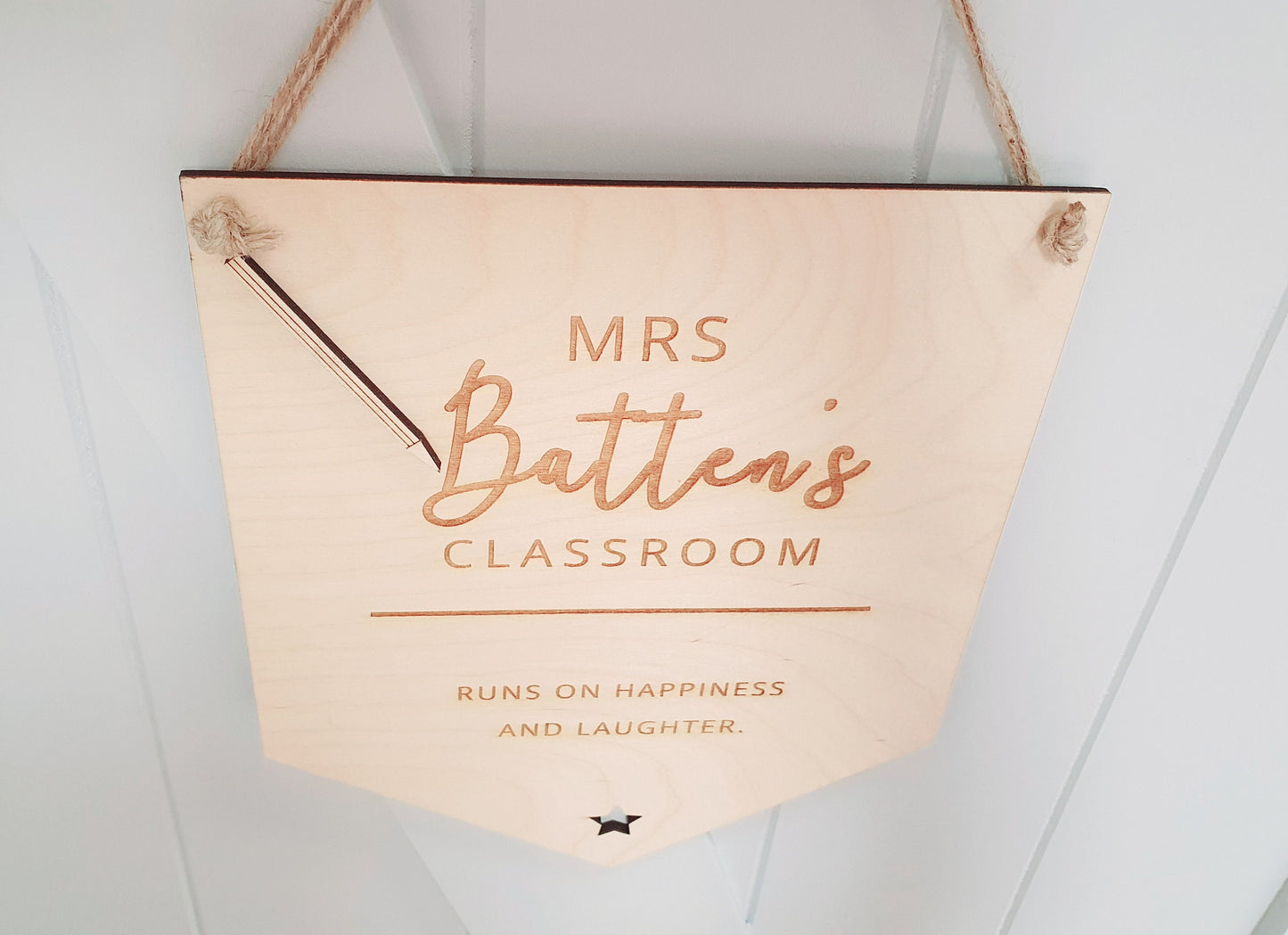 Wooden Personalised Teacher Classroom Sign - this Classroom runs on... l End of term gift l Add your teachers name and a message