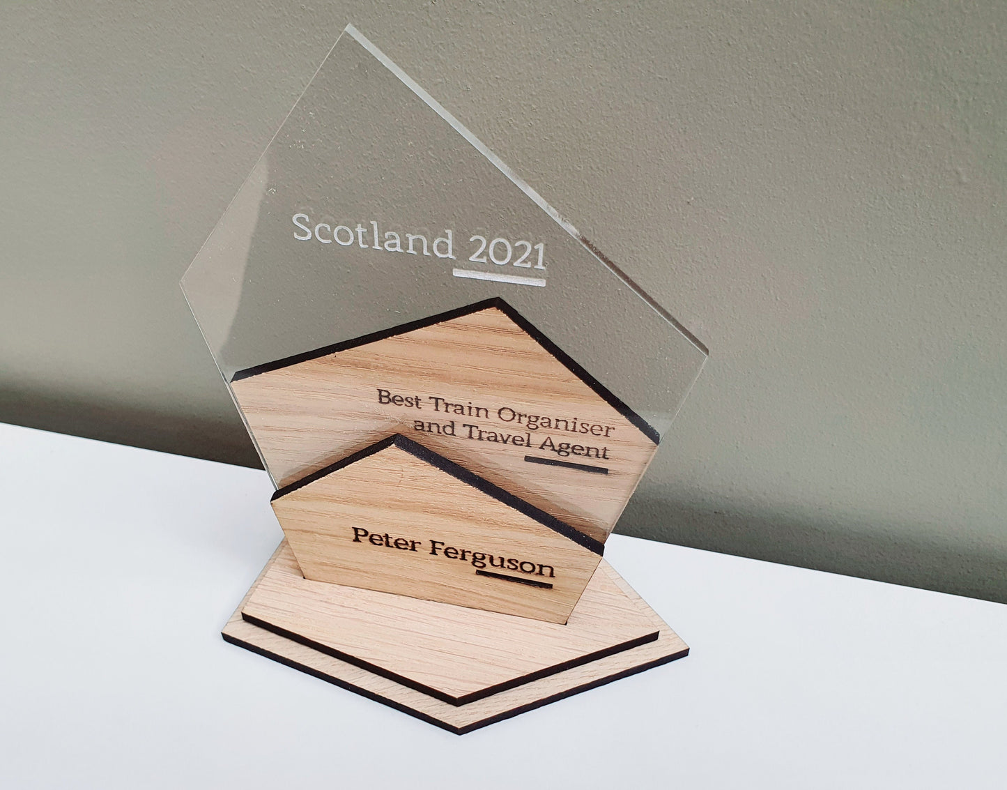 Unique Wooden Personalised Award Trophy - Modern Geometric Trophies - All Occassions Wooden Trophy - Different Sizes and Can Include a Logo