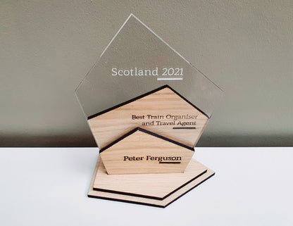 Unique Wooden Personalised Award Trophy - Modern Geometric Trophies - All Occassions Wooden Trophy - Different Sizes and Can Include a Logo