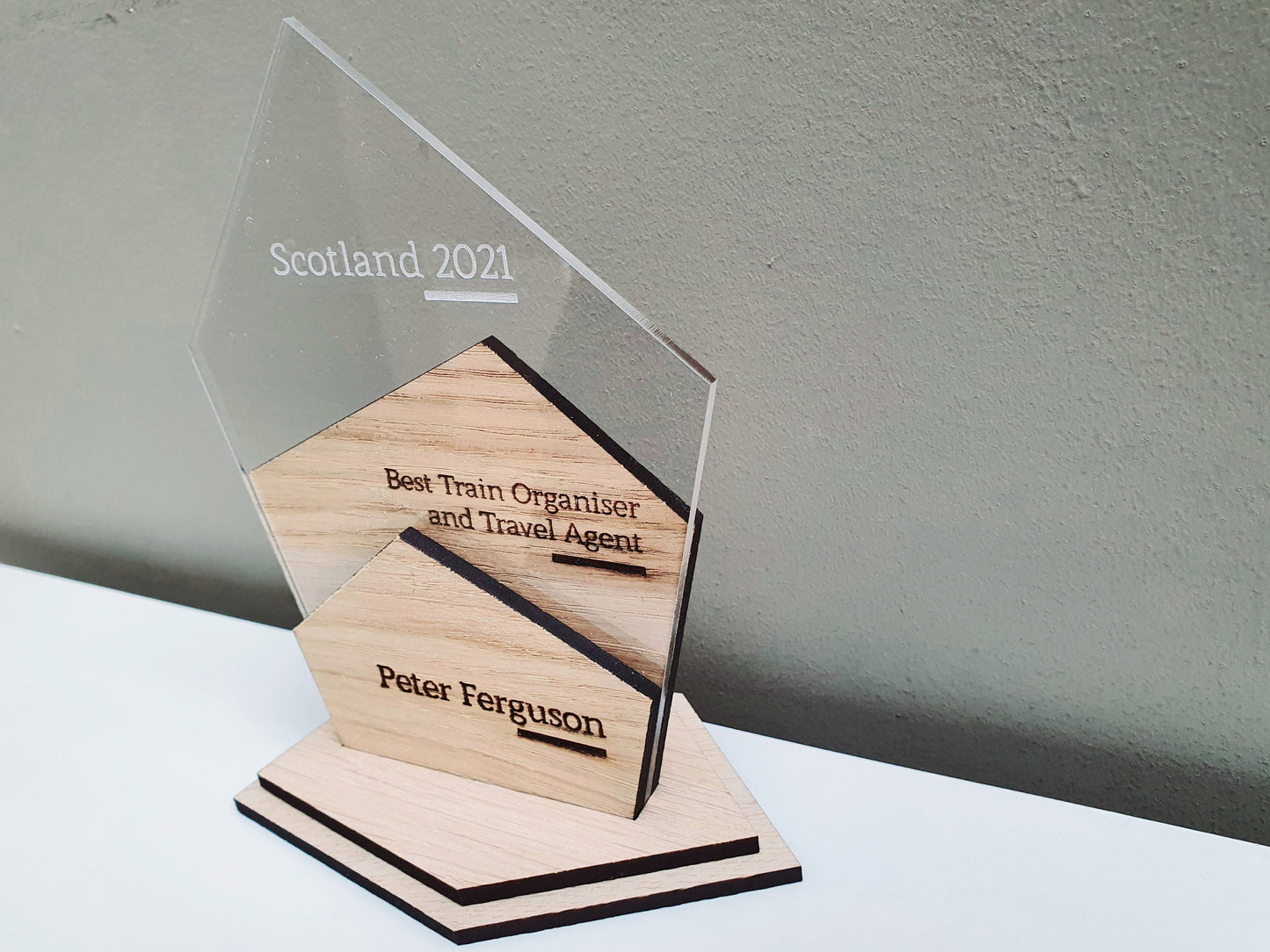 Unique Wooden Personalised Award Trophy - Modern Geometric Trophies - All Occassions Wooden Trophy - Different Sizes and Can Include a Logo