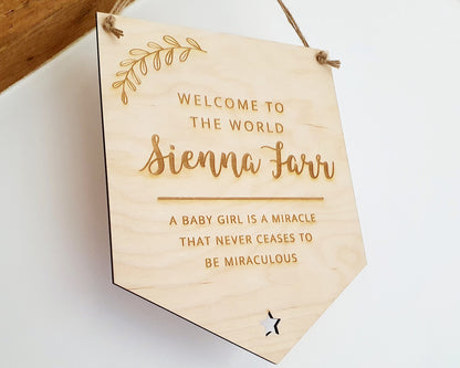 Large Welcome to the World Baby Sign - Birth Announcement  - Newborn Baby Gift - Includes Any Details About The Baby You Would Like