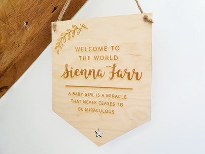 Large Welcome to the World Baby Sign - Birth Announcement  - Newborn Baby Gift - Includes Any Details About The Baby You Would Like