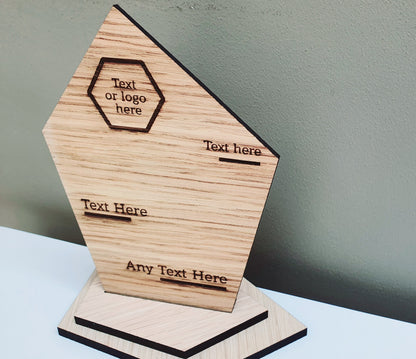 Unique Wooden Custom Award Trophy With Base  - Eco-friendly Trophies - Different Sizes Available - Design And Text Can Be Adapted