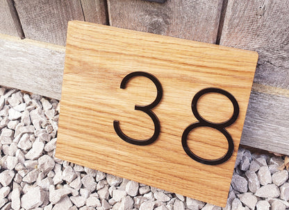 Address Sign Made From a Solid Oak Base and Raised Black Acrylic- House Number Wood Plaque - Any Word Oak Outdoor Sign - House Name Sign